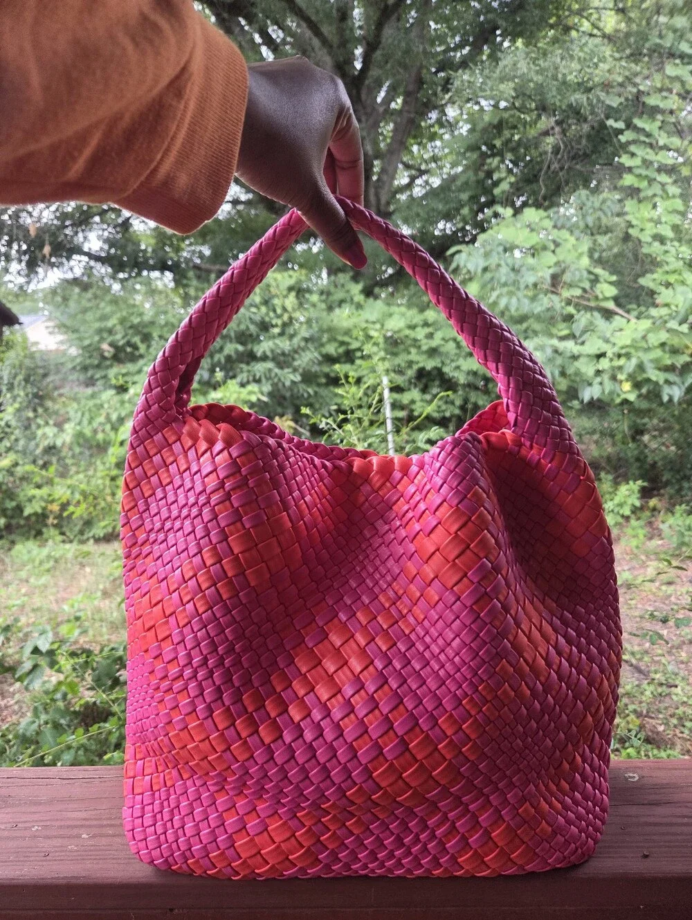 LN Woven Pink & Red Shoulder Tote Bag